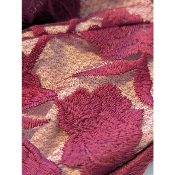 NWT Lulu's Alluring Dream Burgundy Floral Mesh Lace Trumpet Midi Dress Prom S - Picture 10 of 12